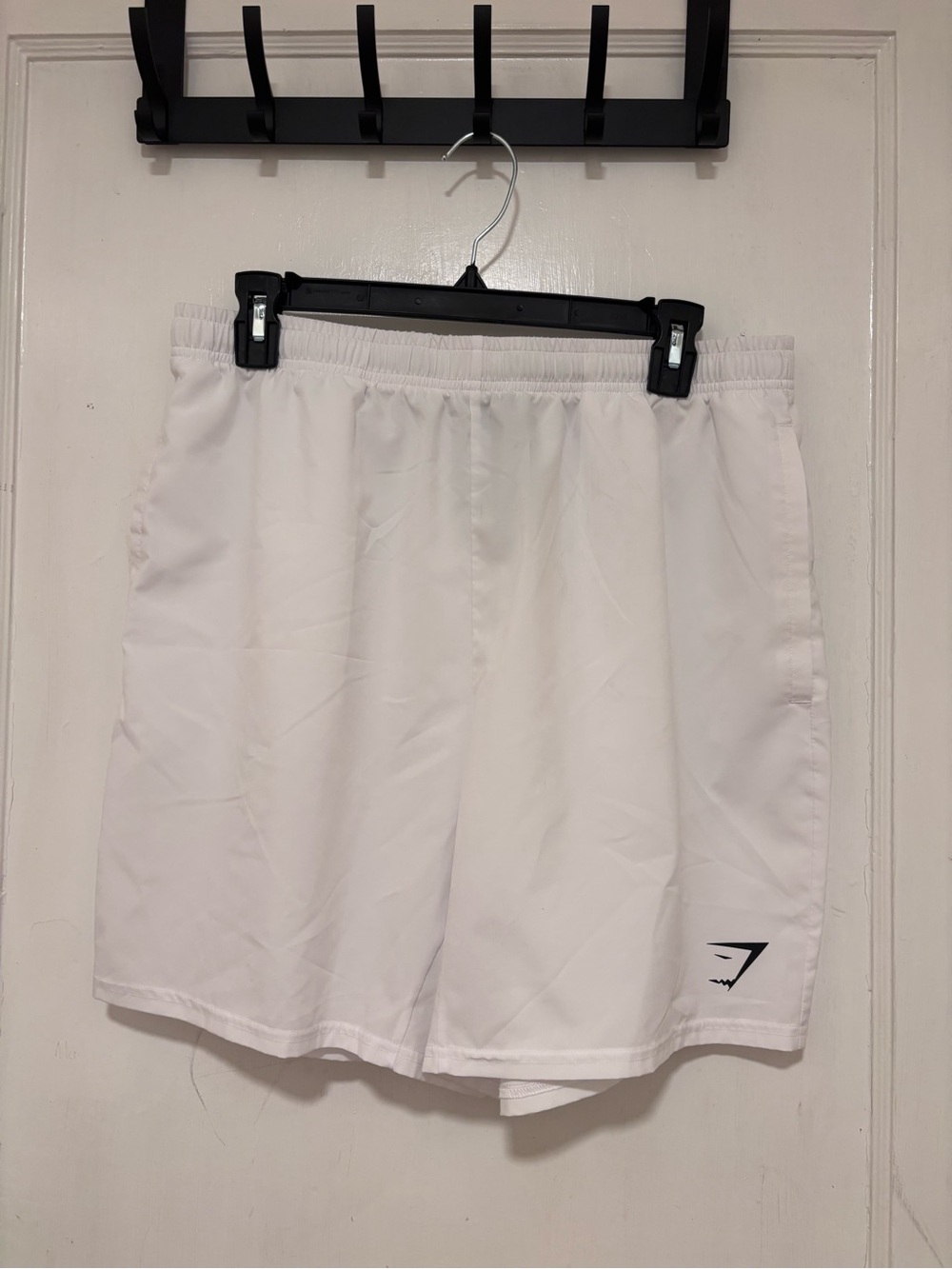 Gymshark Men’s White Athletic Shorts with Black Logo